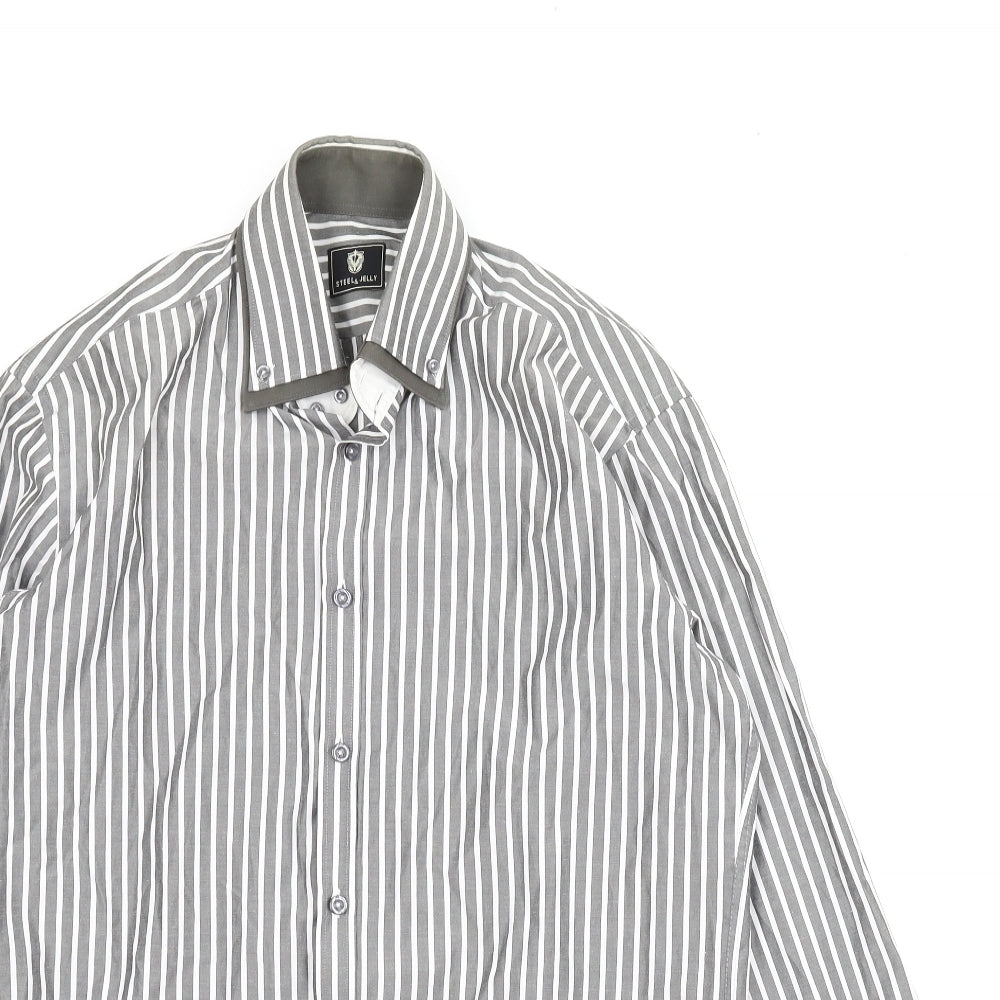 Steel & Jelly Mens Grey Striped   Button-Up Size M