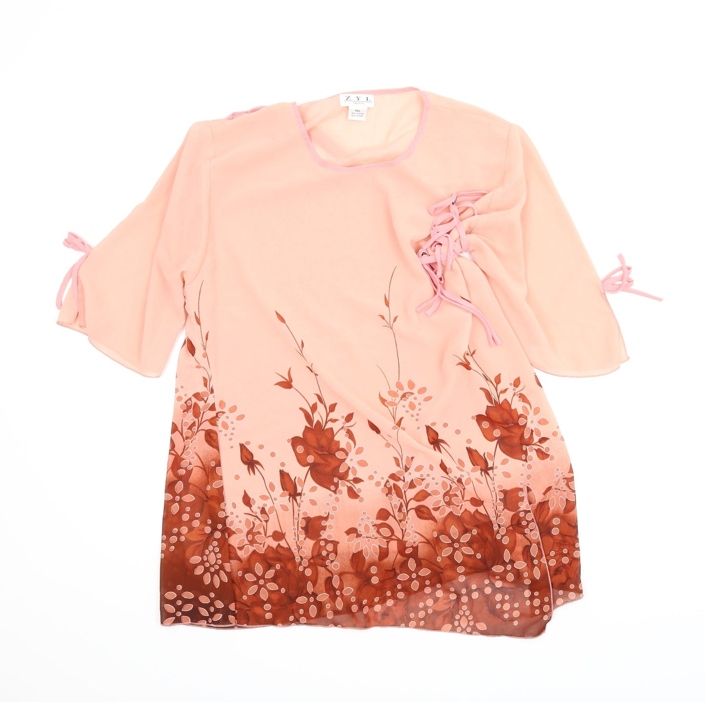 ZYL Womens Pink Floral  Basic Blouse Size 2XL