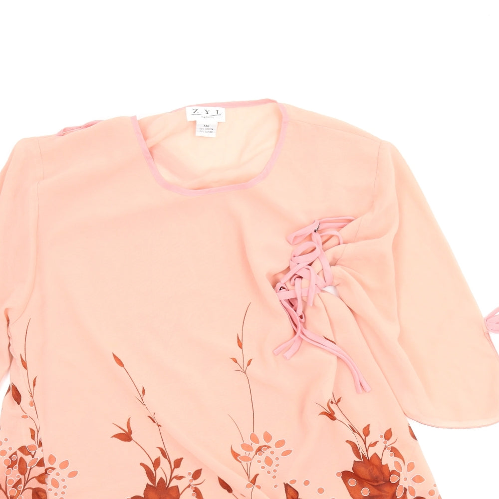 ZYL Womens Pink Floral  Basic Blouse Size 2XL