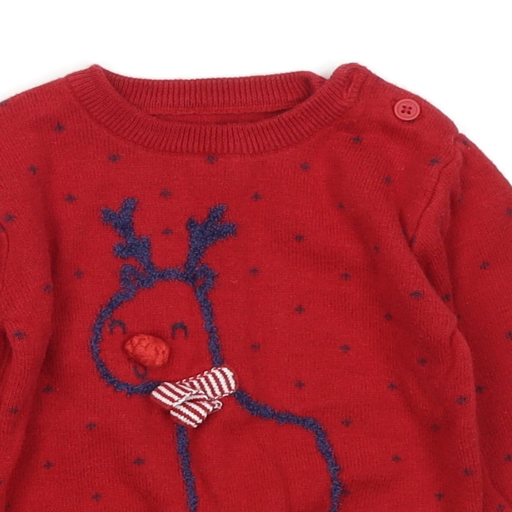 George Baby Red Polka Dot  Pullover Jumper Size 3-6 Months  - Christmas Reindeer
