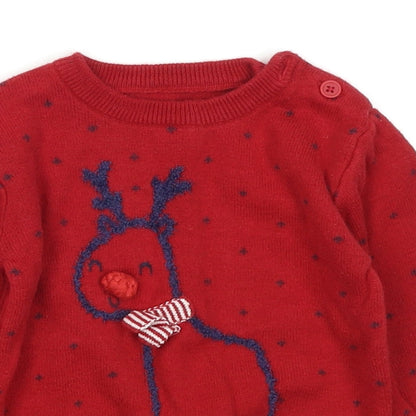 George Baby Red Polka Dot  Pullover Jumper Size 3-6 Months  - Christmas Reindeer