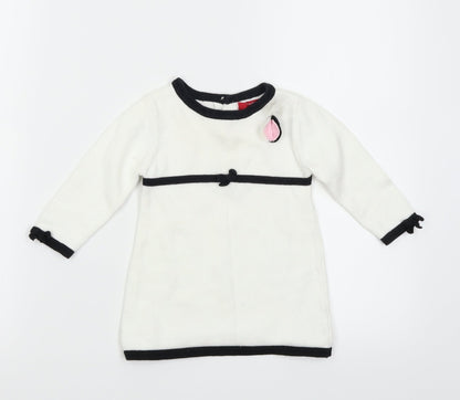 Strawberry Faire Girls White Colourblock Knit Jumper Dress  Size 6-9 Months