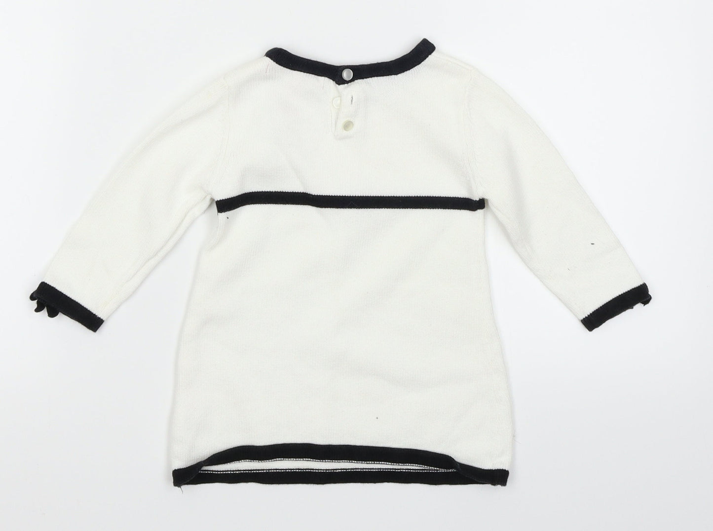 Strawberry Faire Girls White Colourblock Knit Jumper Dress  Size 6-9 Months