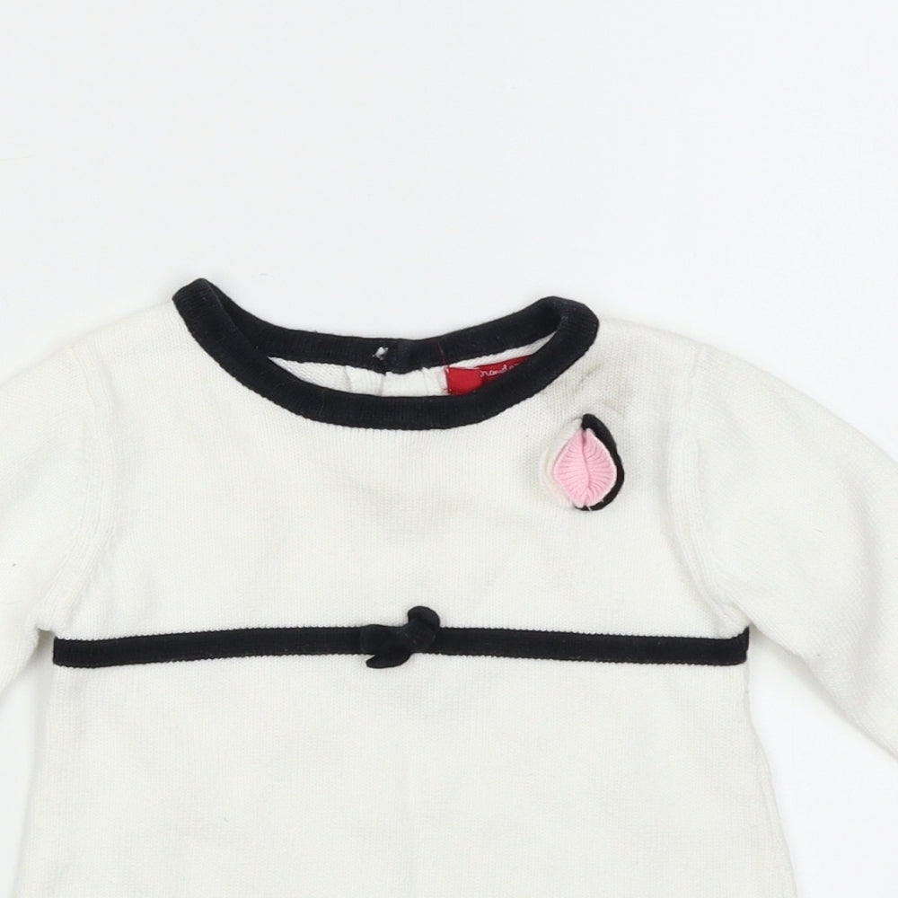 Strawberry Faire Girls White Colourblock Knit Jumper Dress  Size 6-9 Months