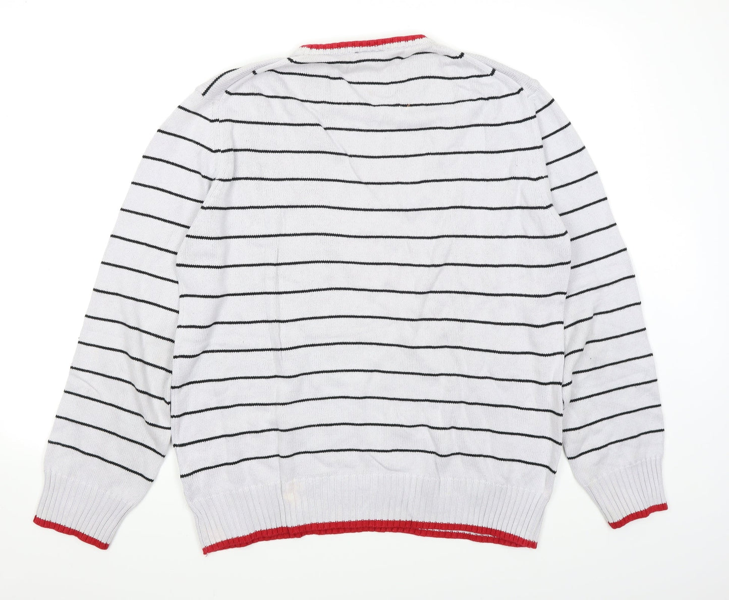 H&M L.O.G.G Mens Grey Striped  Pullover Jumper Size L