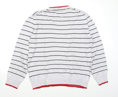H&M L.O.G.G Mens Grey Striped  Pullover Jumper Size L