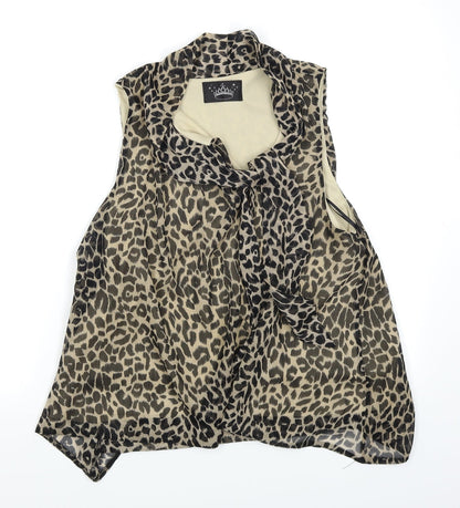 Drama Queen Womens Brown Animal Print  Basic Blouse Size 16