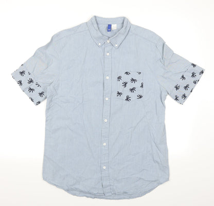 Mens UK Size M Divided Blue  Button-Up Short Sleeve Casual Shirt