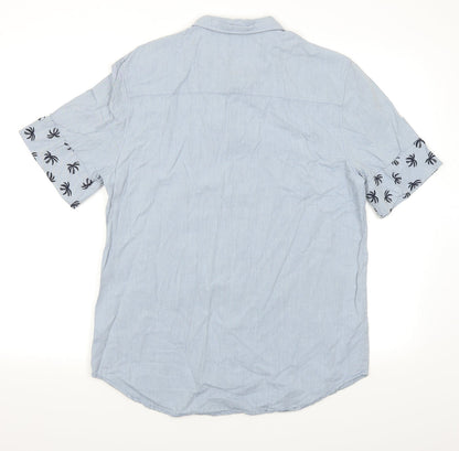 Mens UK Size M Divided Blue  Button-Up Short Sleeve Casual Shirt