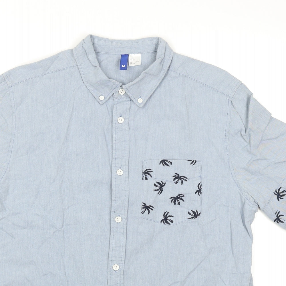 Mens UK Size M Divided Blue  Button-Up Short Sleeve Casual Shirt