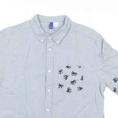 Mens UK Size M Divided Blue  Button-Up Short Sleeve Casual Shirt