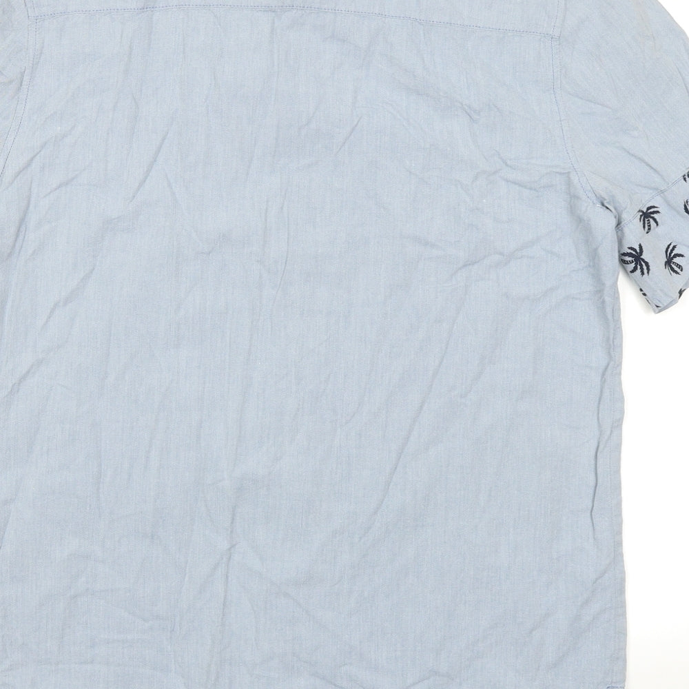 Mens UK Size M Divided Blue  Button-Up Short Sleeve Casual Shirt