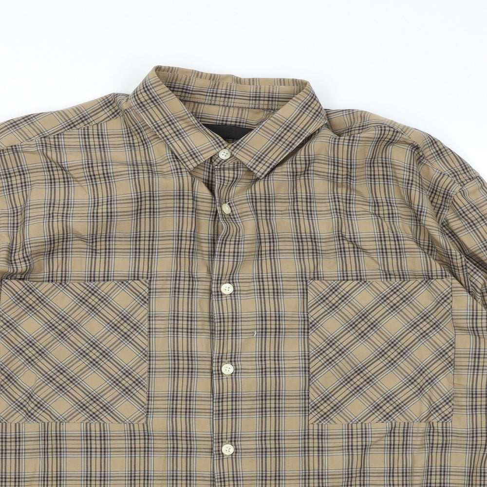 Mens UK Size S Mennace Brown  Button-Up Long Sleeve Casual Shirt