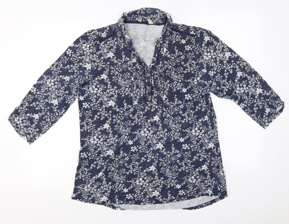 M&Co Womens Blue Floral  Pullover Jumper Size 14