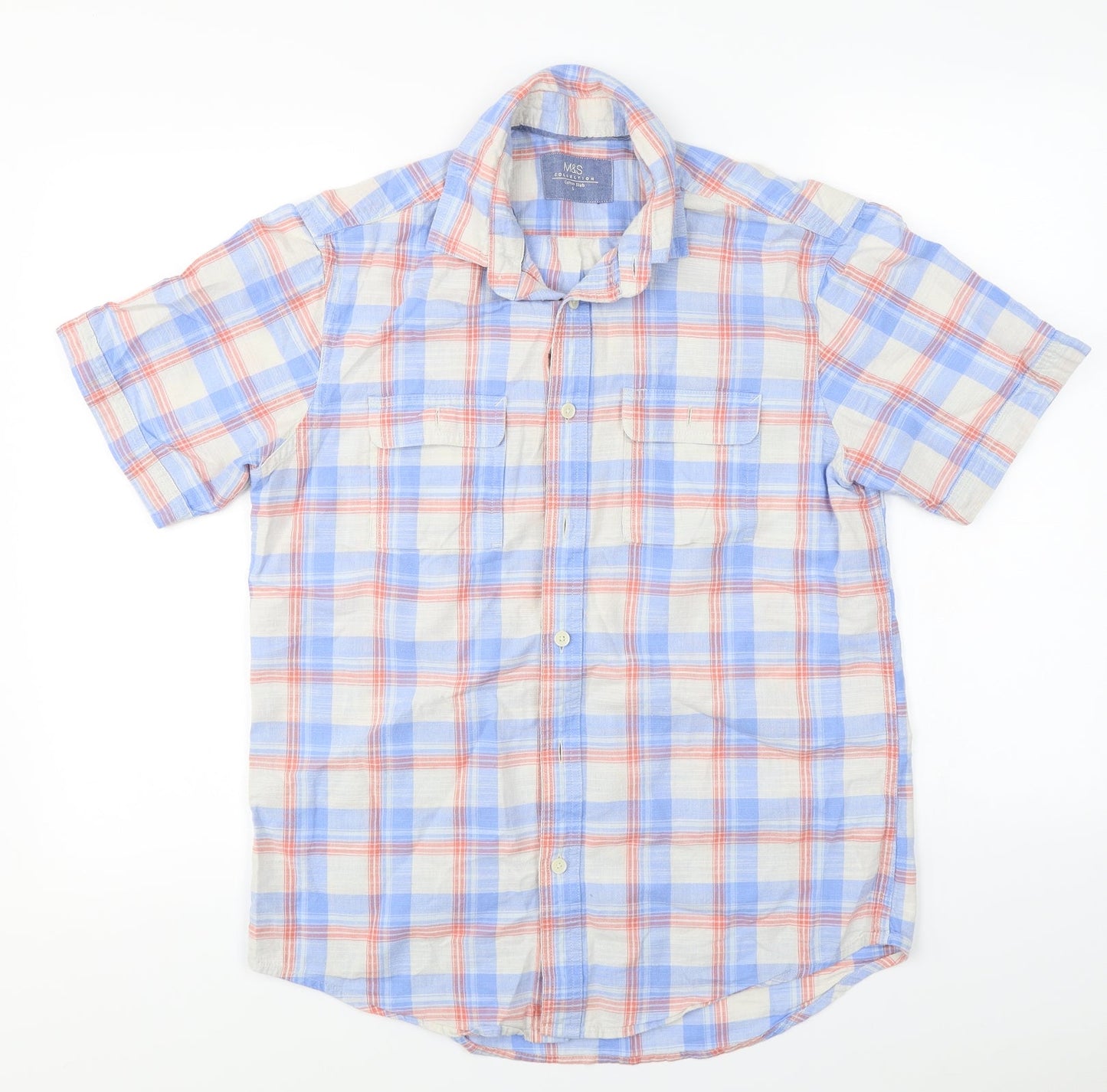 Mens UK Size S Marks and Spencer Blue  Button-Up Short Sleeve Casual Shirt