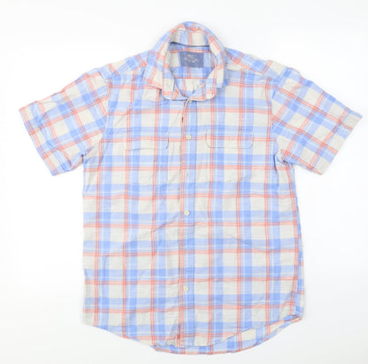 Mens UK Size S Marks and Spencer Blue  Button-Up Short Sleeve Casual Shirt