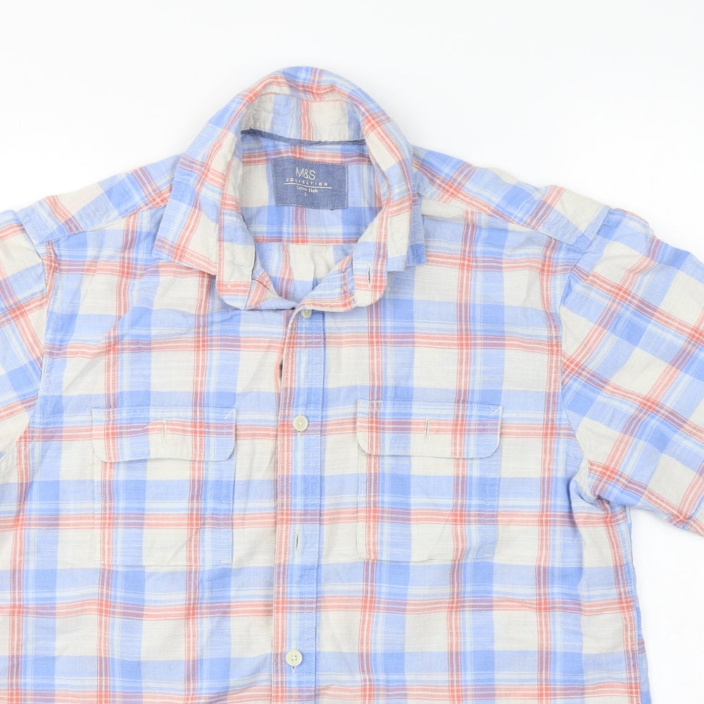 Mens UK Size S Marks and Spencer Blue  Button-Up Short Sleeve Casual Shirt