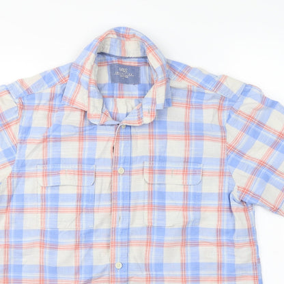 Mens UK Size S Marks and Spencer Blue  Button-Up Short Sleeve Casual Shirt