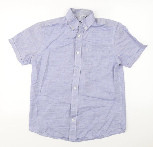 Mens UK Size S Maine New England Blue  Button-Up Short Sleeve Casual Shirt