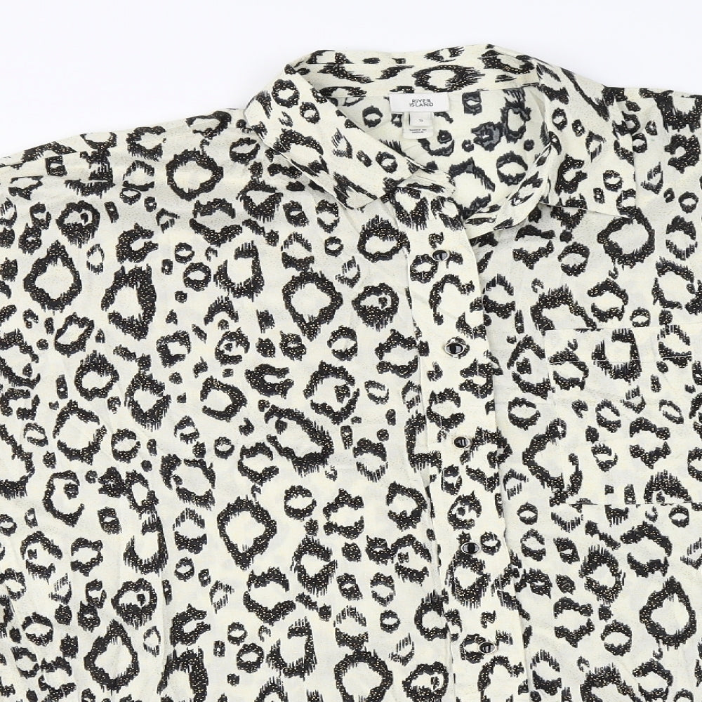 River Island  Womens Beige Animal Print  Basic Button-Up Size S