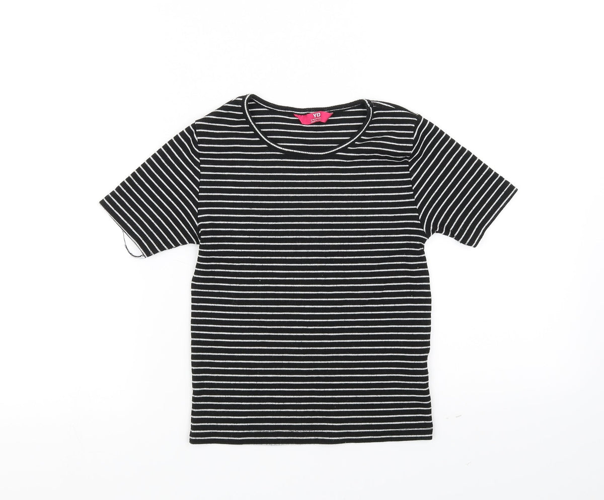 YD Girls Black Striped  Basic T-Shirt Size 9-10 Years