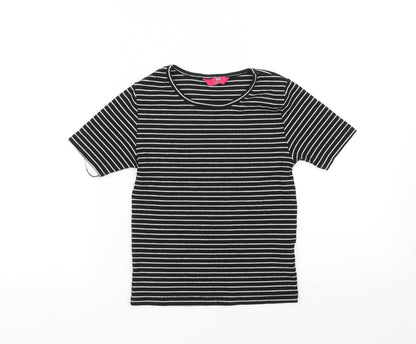 YD Girls Black Striped  Basic T-Shirt Size 9-10 Years
