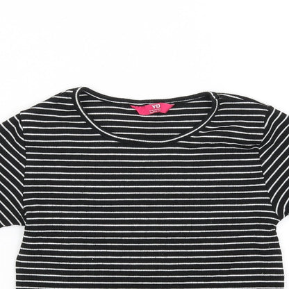 YD Girls Black Striped  Basic T-Shirt Size 9-10 Years