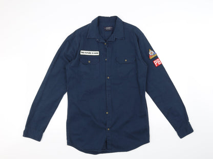 Womens UK Size S Pull&Bear Blue Basic Button-Up