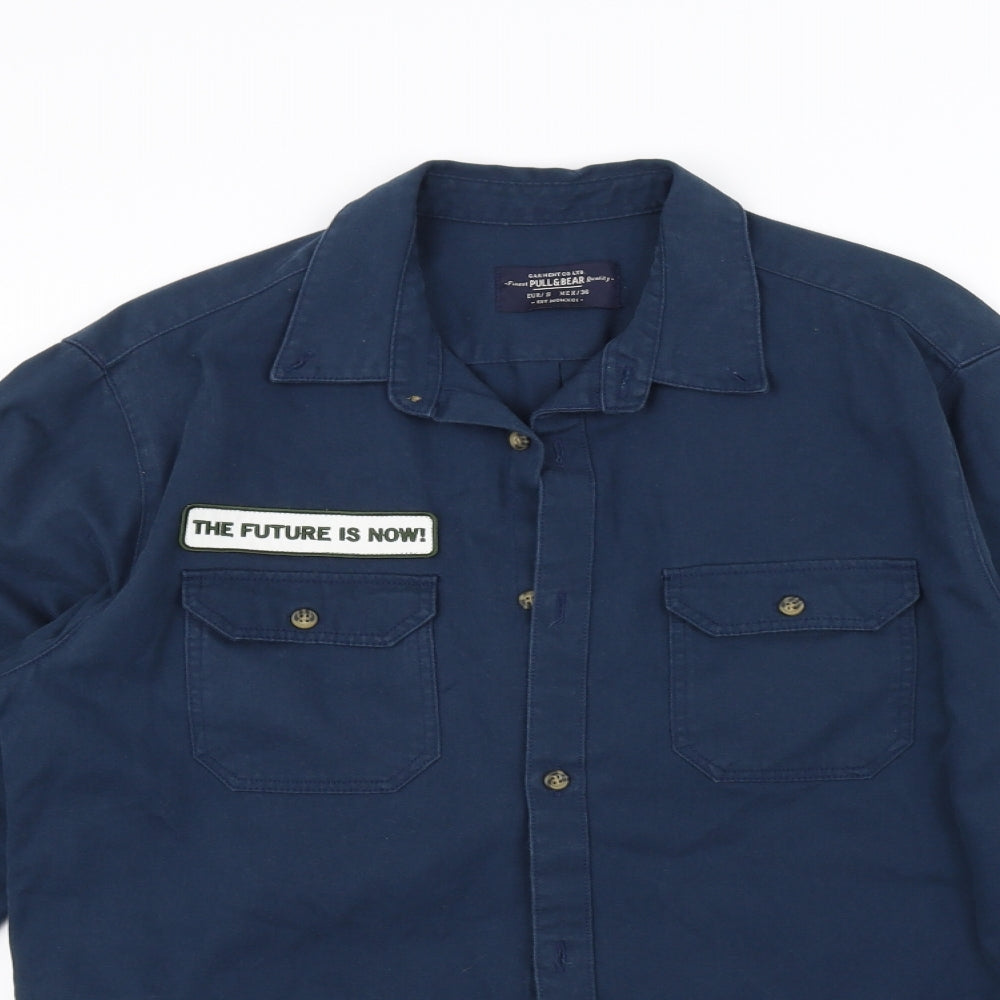 Womens UK Size S Pull&Bear Blue Basic Button-Up
