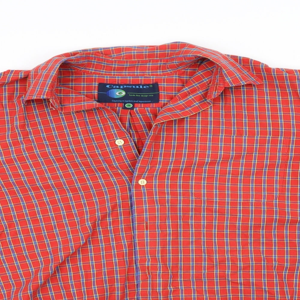 CAPSULE Womens Orange Check  Basic Button-Up Size M