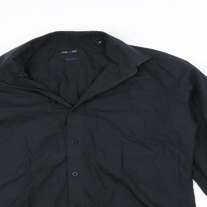 Mens UK Size 16 OneSix5ive Black  Button-Up Long Sleeve Casual Shirt