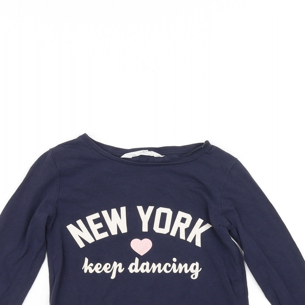 H&M Girls Blue   Basic T-Shirt Size 5-6 Years  - NEW YORK