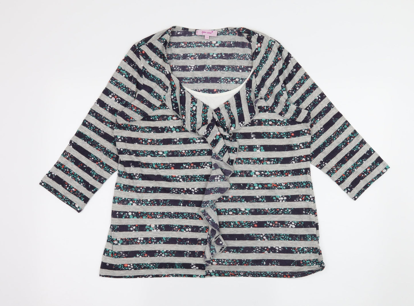 Per Una Womens Grey Striped Jersey Basic T-Shirt Size 16