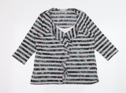 Per Una Womens Grey Striped Jersey Basic T-Shirt Size 16