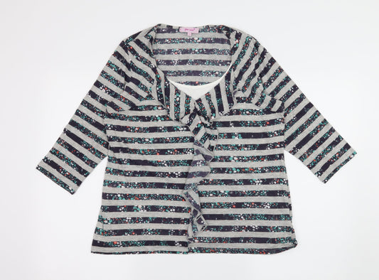 Per Una Womens Grey Striped Jersey Basic T-Shirt Size 16