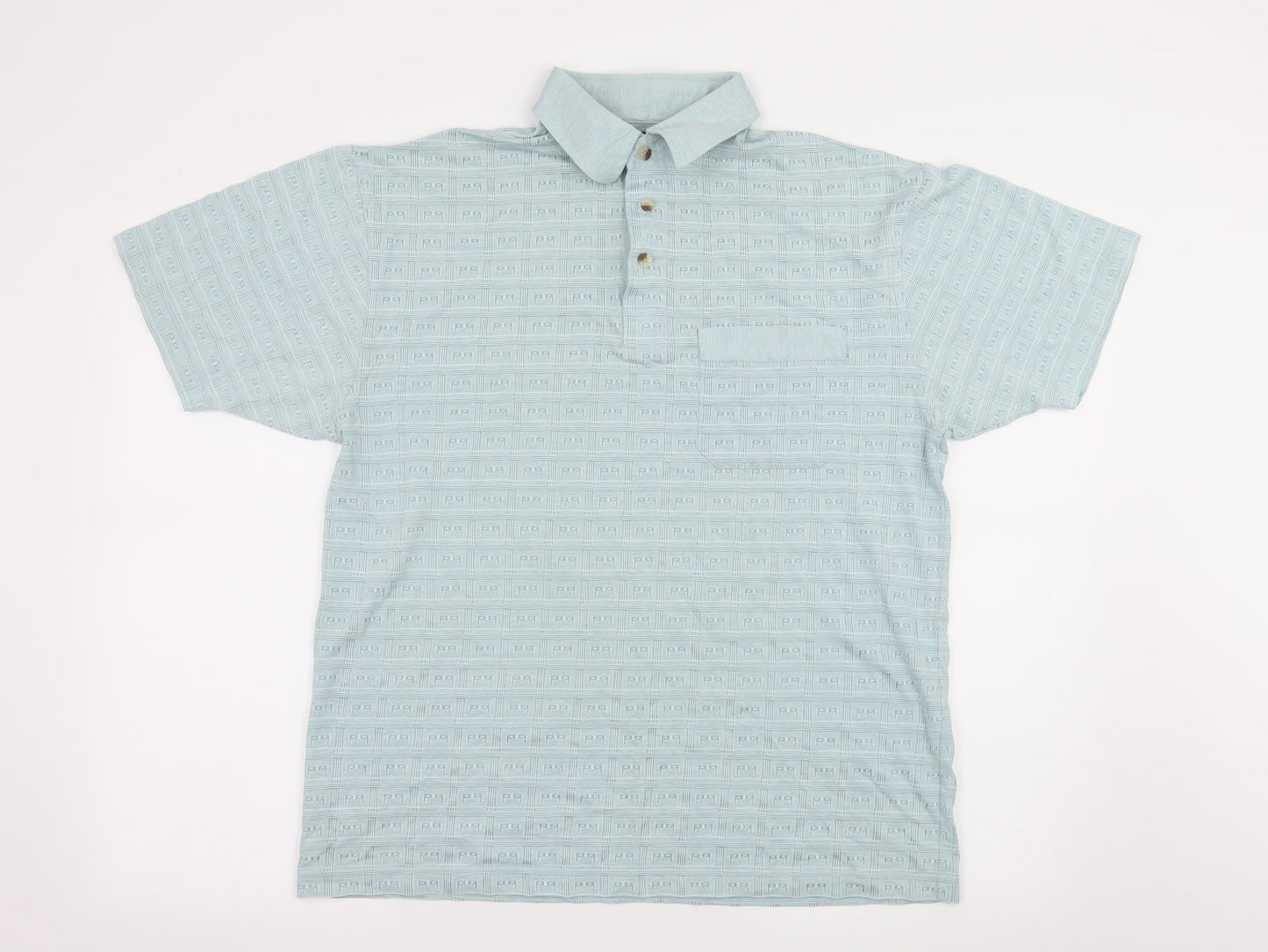 Armando Mens Blue Geometric Jersey  Polo Size M