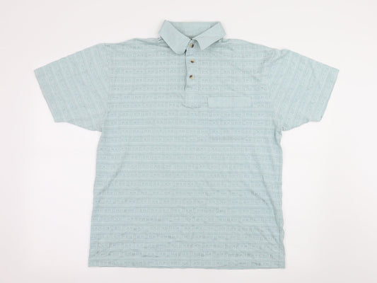 Armando Mens Blue Geometric Jersey  Polo Size M