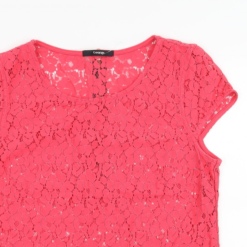 George Womens Pink  Lace Basic T-Shirt Size 12