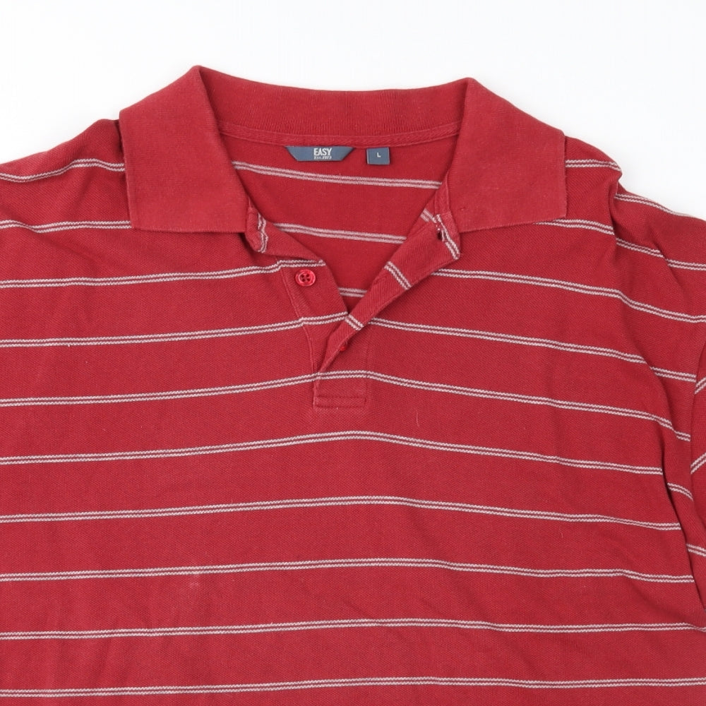 Easy Mens Red Striped   Polo Size L