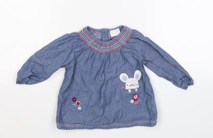 F&F Girls Blue  Denim Shirt Dress  Size 6-9 Months