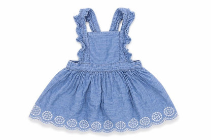 Front view of Primark girls’ blue denim fit & flare, size 6-9, months