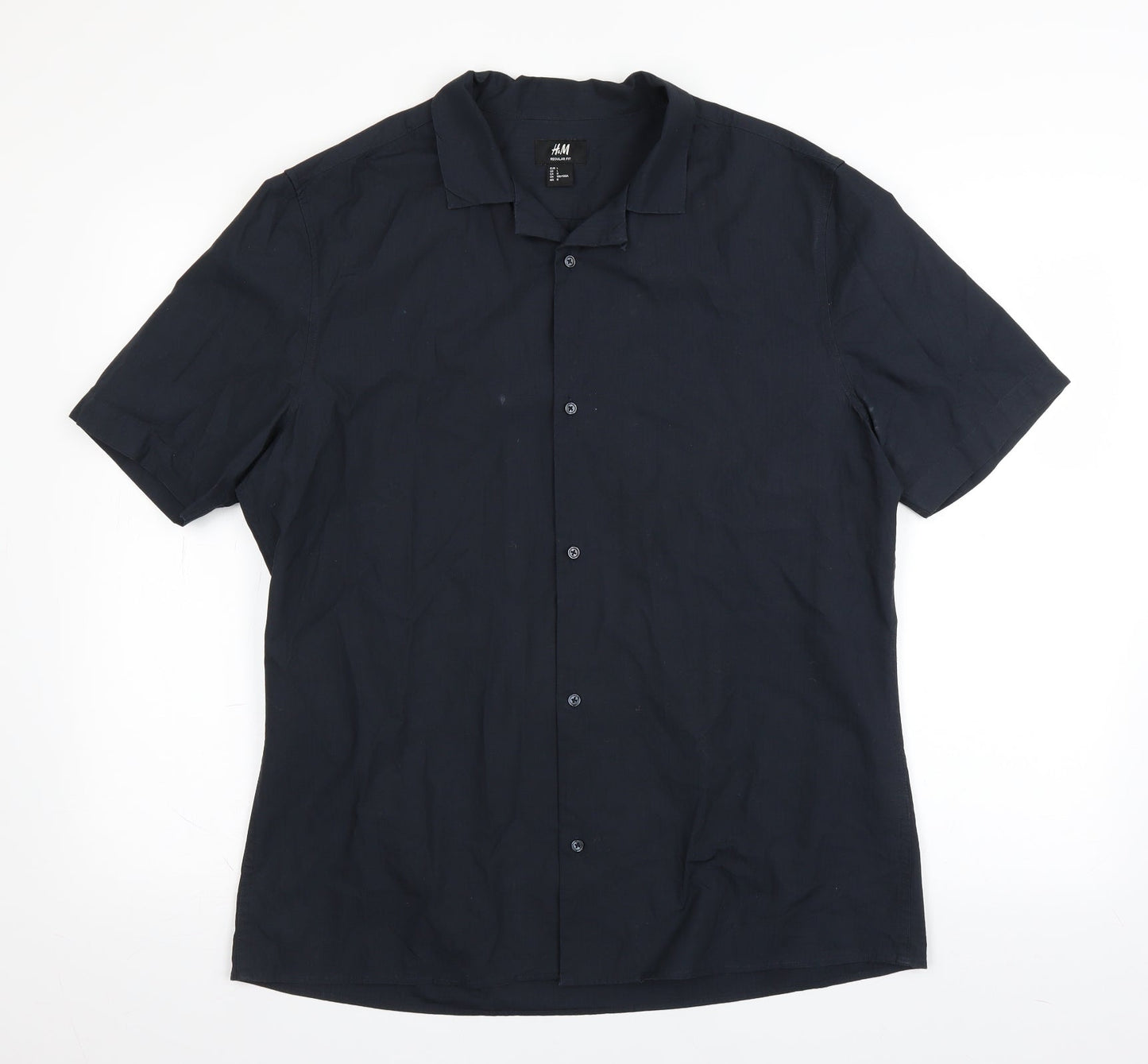 Mens UK Size L H&M Blue  Button-Up Short Sleeve Casual Shirt