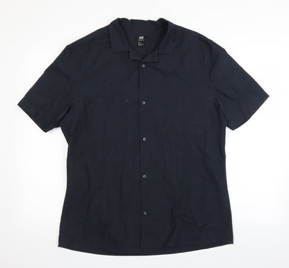 Mens UK Size L H&M Blue  Button-Up Short Sleeve Casual Shirt