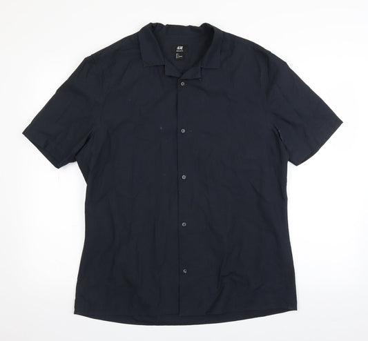 Mens UK Size L H&M Blue  Button-Up Short Sleeve Casual Shirt