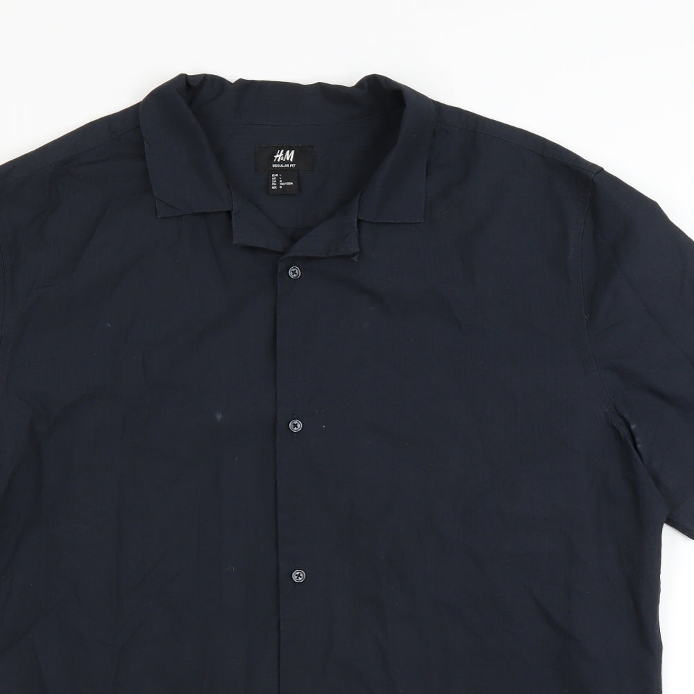 Mens UK Size L H&M Blue  Button-Up Short Sleeve Casual Shirt