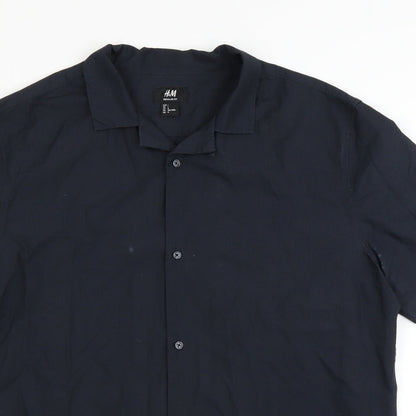 Mens UK Size L H&M Blue  Button-Up Short Sleeve Casual Shirt