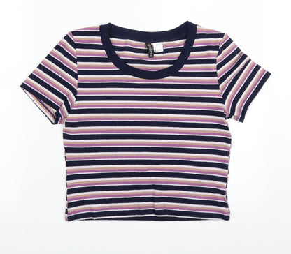 H&M Womens Blue Striped Knit Pullover Jumper Size L