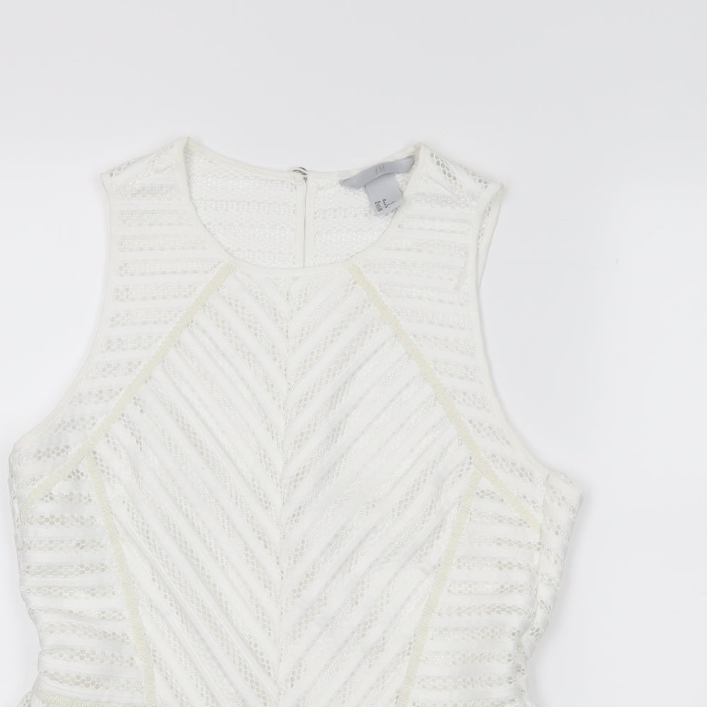 Womens UK Size 10 H&M White Cropped Tank