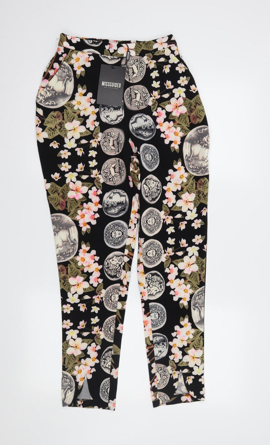 Missguided Womens Black Floral  Trousers  Size 8 L26 in