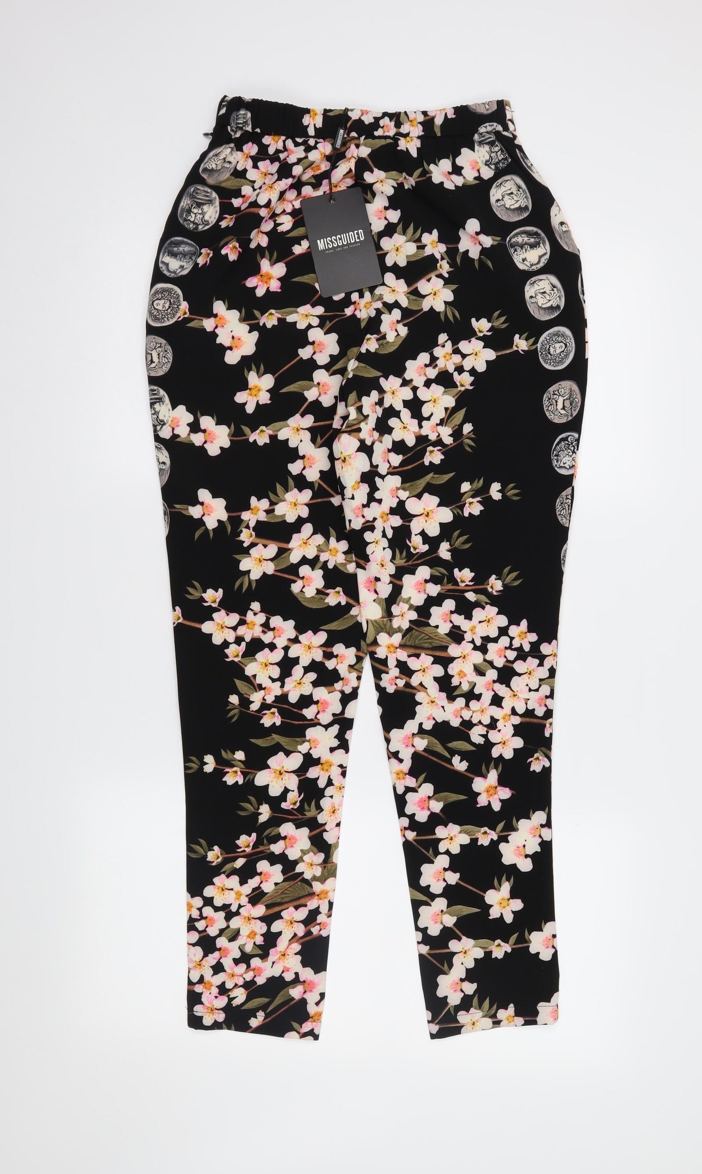 Missguided Womens Black Floral  Trousers  Size 8 L26 in